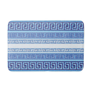 Greek Mosaic Tile Ornament - Shades of Blue Bath Mat