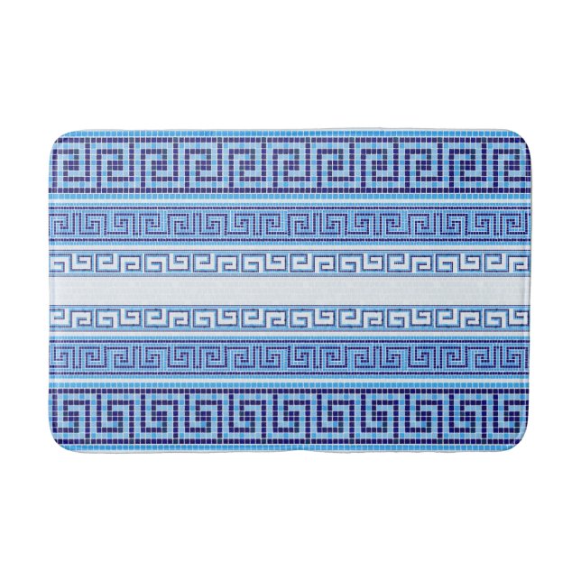 Greek Mosaic Tile Ornament - Shades of Blue Bath Mat (Front)