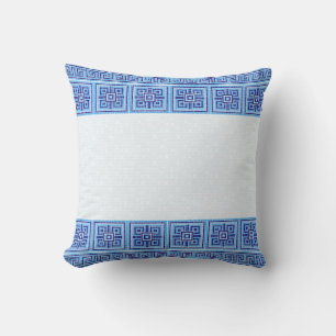 Greek Mosaic Tile Ornament - Shades of Blue Cushion