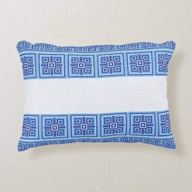 Greek Mosaic Tile Ornament - Shades of Blue Decorative Cushion (Front)