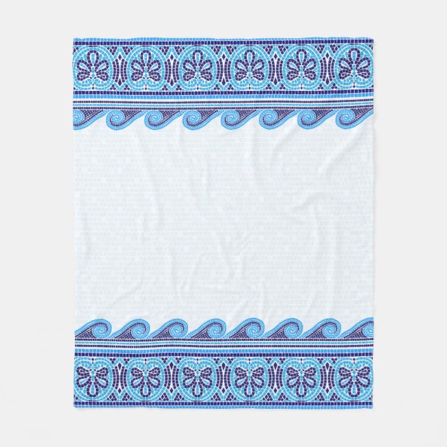 Greek Mosaic Tile Ornament - Shades of Blue Fleece Blanket (Front)