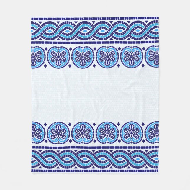 Greek Mosaic Tile Ornament - Shades of Blue Fleece Blanket (Front)