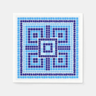 Greek Mosaic Tile Ornament - Shades of Blue Napkin
