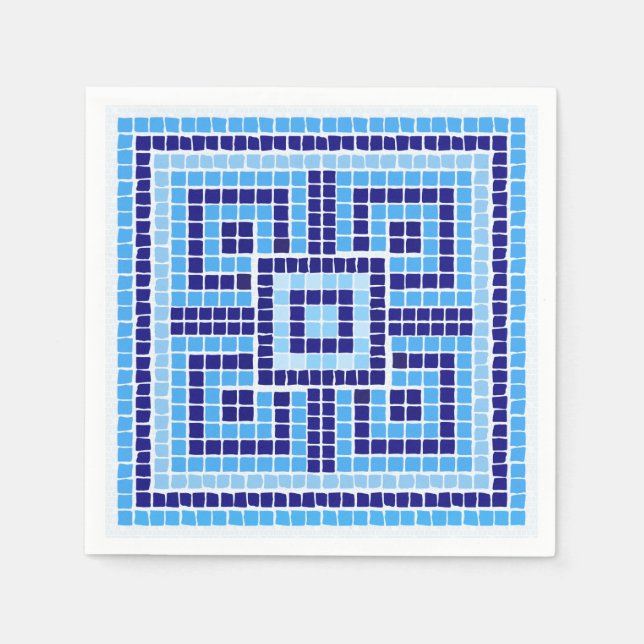 Greek Mosaic Tile Ornament - Shades of Blue Napkin (Front)