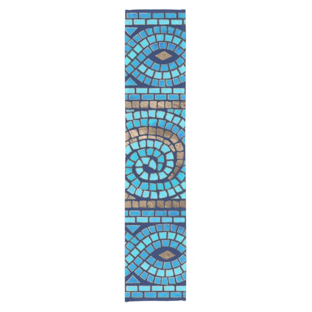 Greek Mosaic Tile Ornament Short Table Runner (Front)