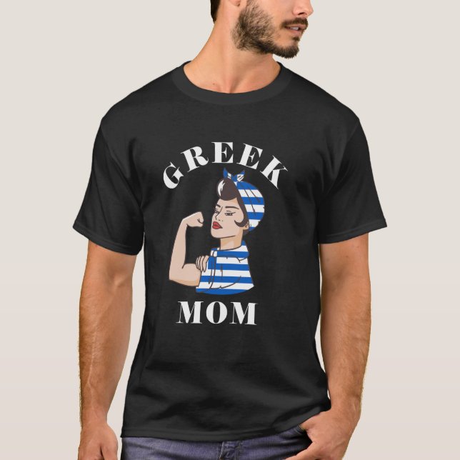 Greek Mum Proud Greece Flag Mama Pride Mother Root T-Shirt (Front)