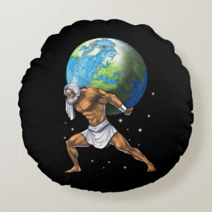 Greek Mythology God Atlas Round Cushion