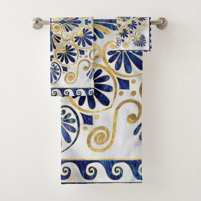Greek Ornament Abalone Shell and Gold Bath Towel Set (Insitu)