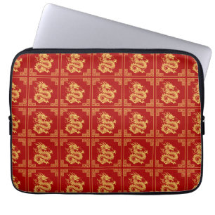 Greek Ornament Frame Gold Dragon Pattern Red Laptop Sleeve