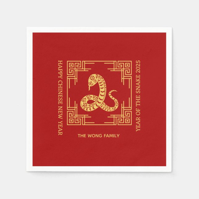 Greek Ornament Frame Golden Snake Red  Napkin (Front)
