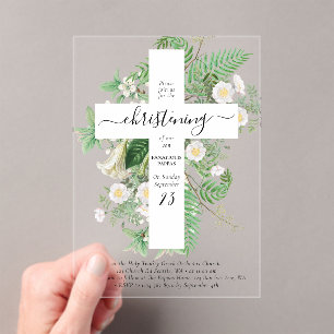 Greek Orthodox Baptism Christening Cross Greenery  Acrylic Invitations