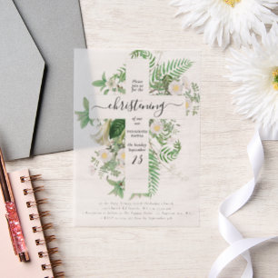 Greek Orthodox Baptism Christening Cross Greenery  Vellum Invitations