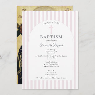 Greek Orthodox Christening Baptism Blush Pink Girl Invitation
