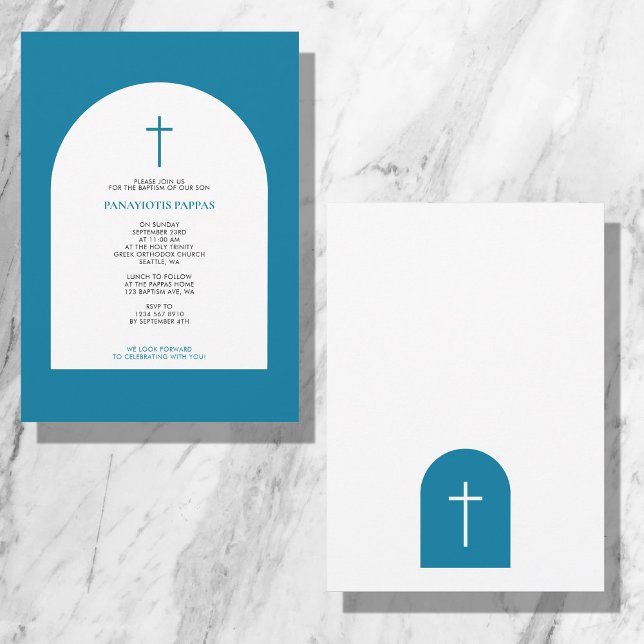 Greek Orthodox Christening Baptism Boy Blue Arch I Invitation (Creator Uploaded)