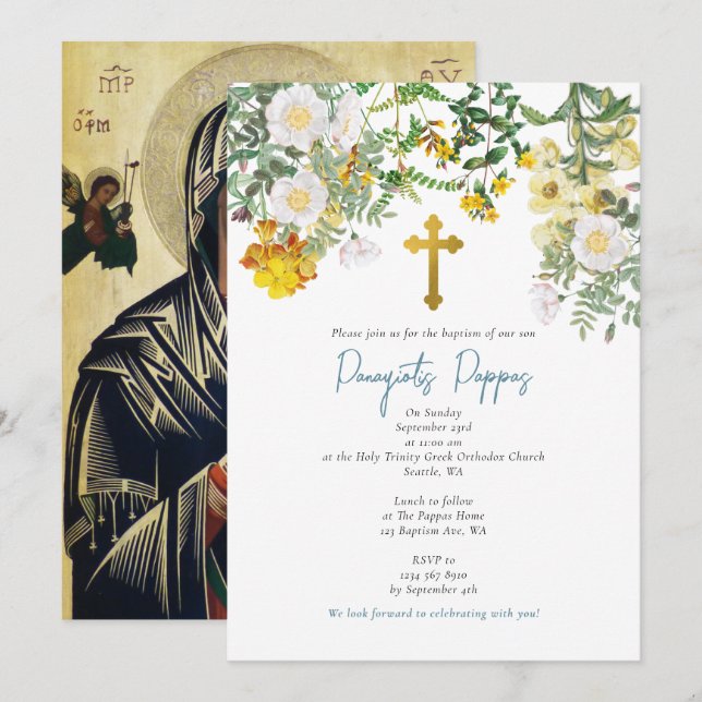 Greek Orthodox Christening Baptism Boy Invitation (Front/Back)
