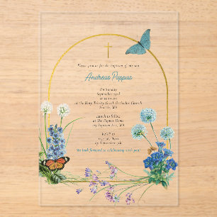 Greek Orthodox Christening Baptism Boy Wildflower Acrylic Invitations