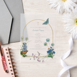 Greek Orthodox Christening Baptism Boy Wildflower Vellum Invitations