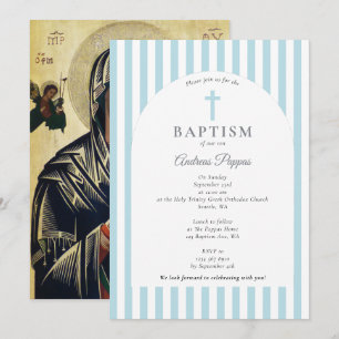 Greek Orthodox Christening Baptism Dusty Blue Boy Invitation