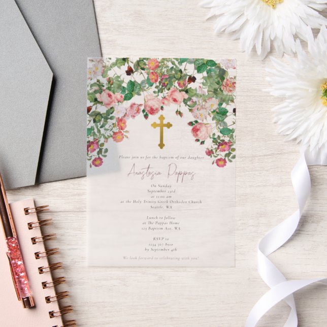 Greek Orthodox Christening Baptism Girl Vellum Invitations (Wedding)