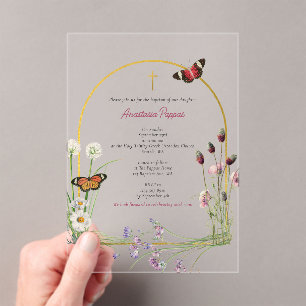 Greek Orthodox Christening Baptism Girl Wildflower Acrylic Invitations
