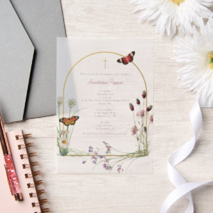 Greek Orthodox Christening Baptism Girl Wildflower Vellum Invitations