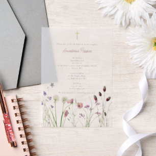 Greek Orthodox Christening Baptism Girl Wildflower Vellum Invitations