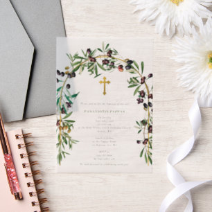 Greek Orthodox Christening Baptism Olives Arch Vellum Invitations