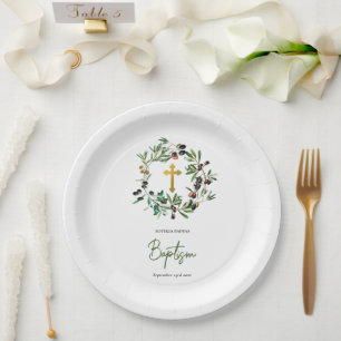 Greek Orthodox Christening Baptism Olives Greenery Paper Plate
