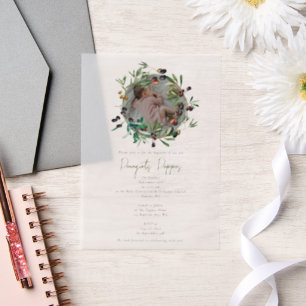 Greek Orthodox Christening Baptism Olives Photo Vellum Invitations