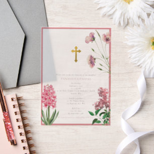 Greek Orthodox Christening Baptism Pink Floral Vellum Invitations