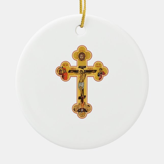 Greek Orthodox Jesus Christ Cross Ceramic Tree Decoration (Front)