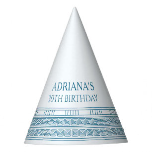 Greek party hat with blue meander pattern