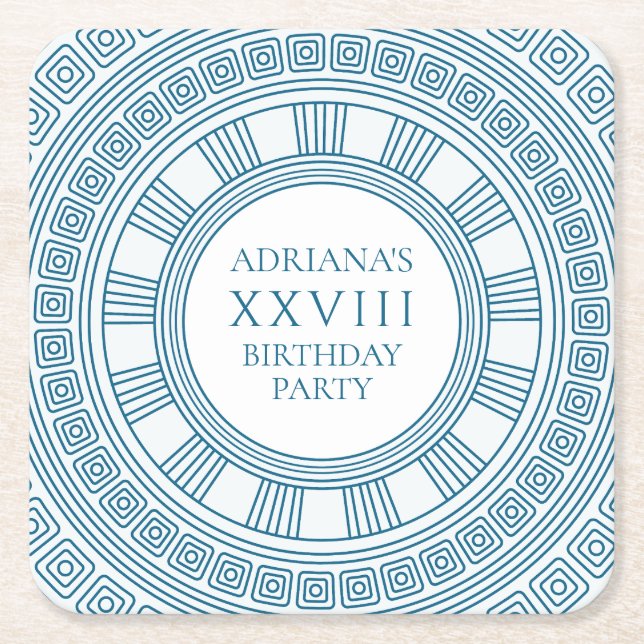 Greek party with blue pattern square paper coaster (Front)