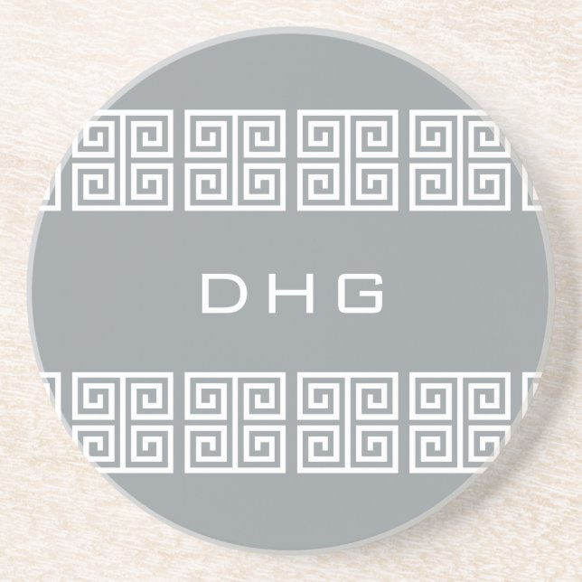 Greek Pattern custom monogram coaster (Front)