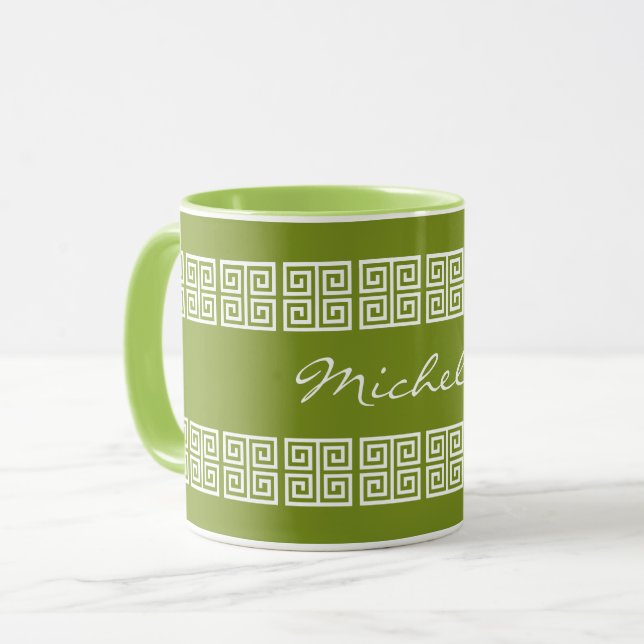 Greek Pattern custom name mugs (Front Left)