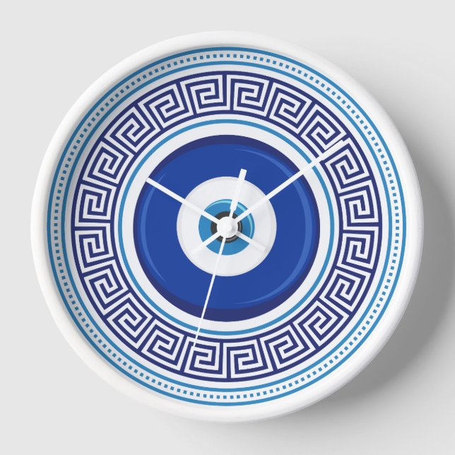 Greek Pattern Evil Eye Nazar Clock (Front)
