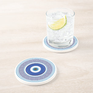Greek Pattern Evil Eye Nazar Coaster