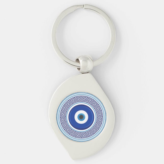 Greek Pattern Evil Eye Nazar Key Ring (Front)