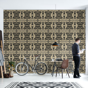 Greek Pattern Tan and Black Wallpaper