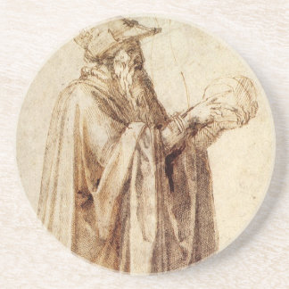 Greek Philosopher with Human Skull by Michelangelo Coaster