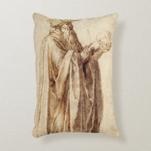 Greek Philosopher with Human Skull by Michelangelo Decorative Cushion