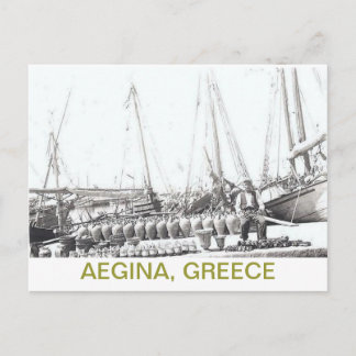 GREEK POSTCARD~MAN, BOAT, AND VASES ON AEGINA POSTCARD