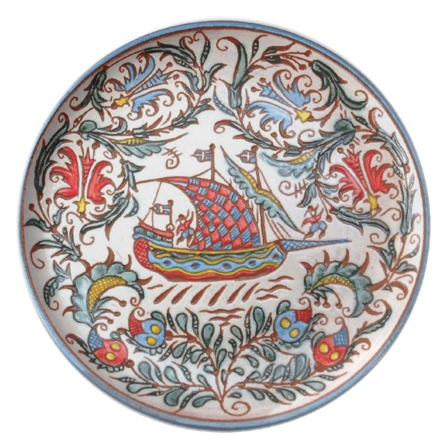 Greek Pottery Folk Art Replica Small Boat 2 Plate (Front)