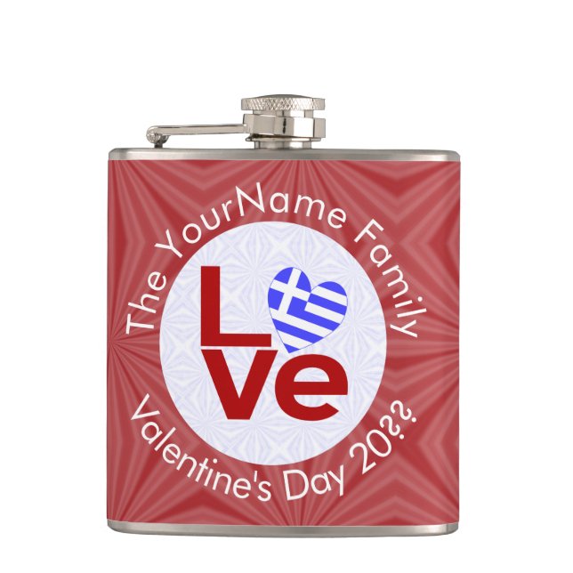Greek Red LOVE Flag Personalised  Hip Flask (Front)