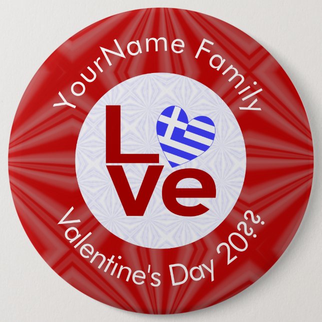 Greek Red LOVE Heart Flag Personalised  6 Cm Round Badge (Front)