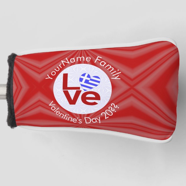 Greek Red LOVE Heart Flag Personalised  Golf Head Cover (Front)