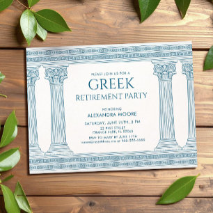 Greek Retirement party postcard in blue