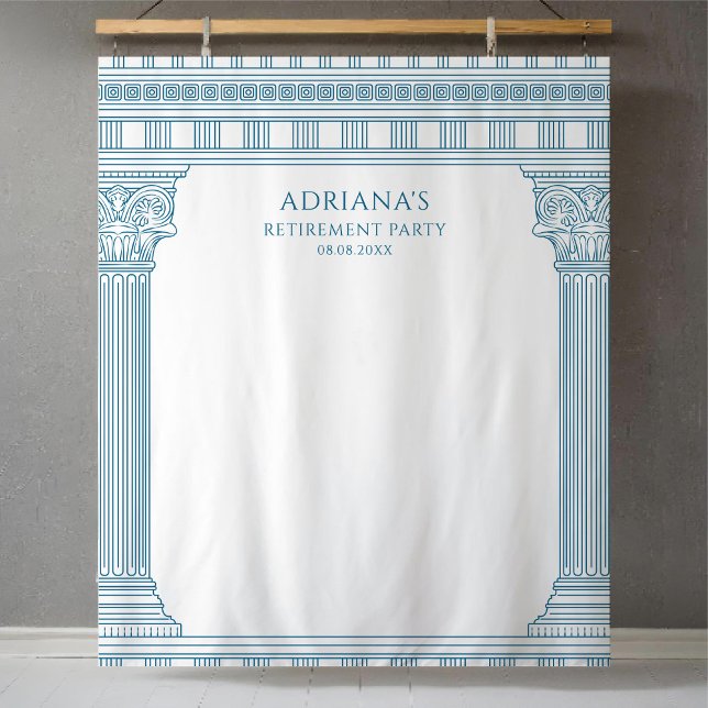 Greek Retirement Party with blue temple columns Tapestry (Creator Uploaded)