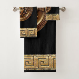 Greek Revival Gorgon / Medusa and Meander Key Bath Towel Set
