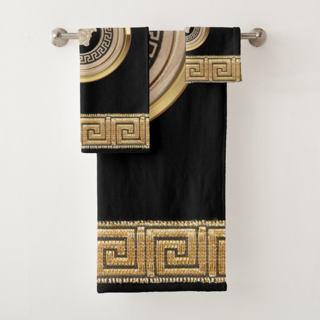 Greek Revival Medusa / Golden Gorgon Gift / Guest Bath Towel Set (Insitu)